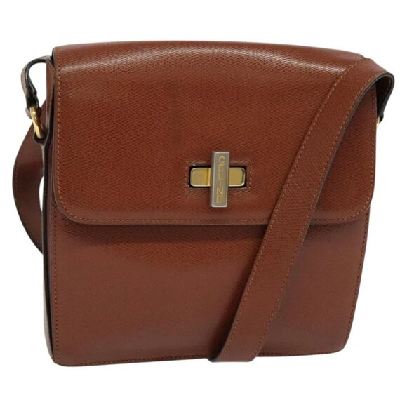 CELINE Shoulder Bag Leather Brown Auth KD516